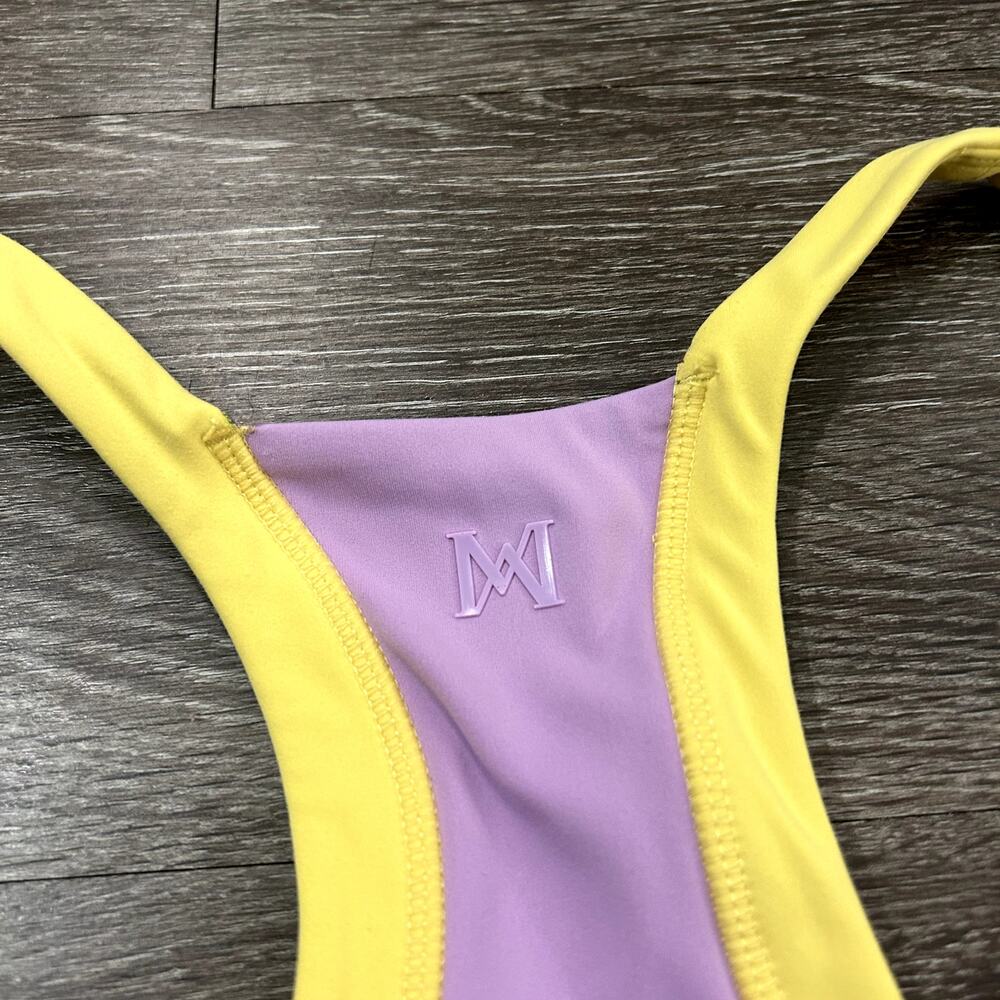 MESHKI Becca Two Tone Lilac & Yellow Workout Set Sports Bra & Biker Shorts EUC - Picture 15 of 16